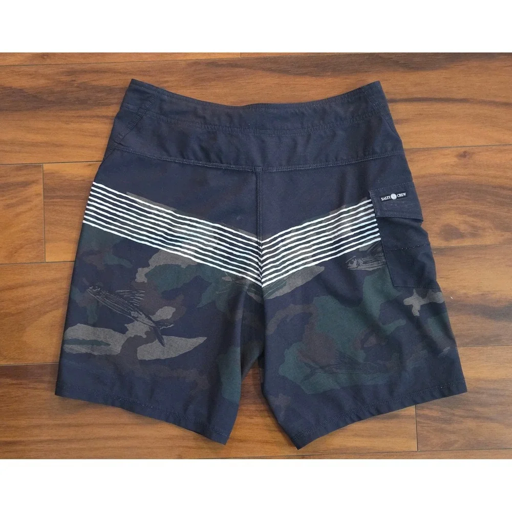 Salty Crew Mens Camo Quick Dry Board Shorts Size 30‎ Black Green Striped Repreve